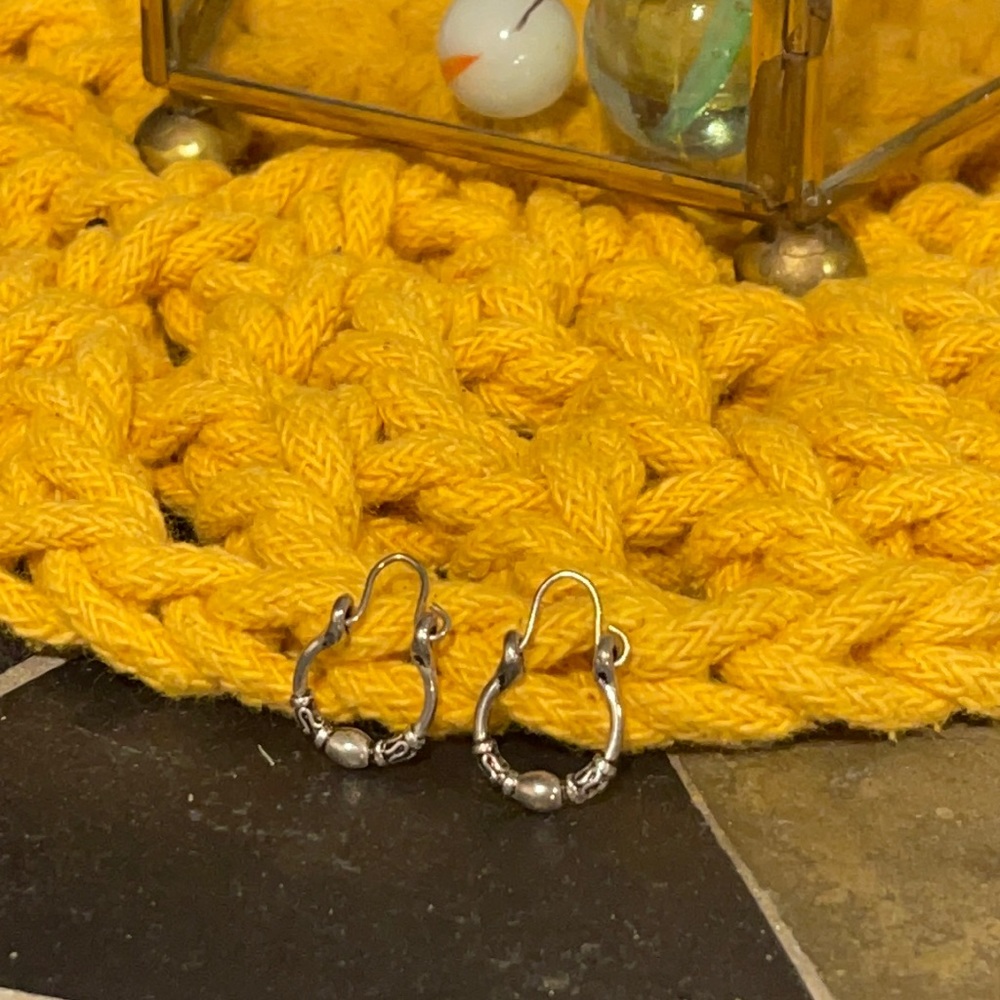 Vintage sterling tribal hoop earrings